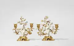 Meissen Royal Porcelain Manufactory, A pair of candelabra with Meissen porcelain figures