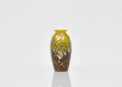 Loetz Witwe, Cytisus vase
Loetz Witwe, Klostermühle / Klásterský Mlýn, around 1900., Glass with lemon yellow overlay and iridescent metallic gold, green and red splashes. Unsigned. H