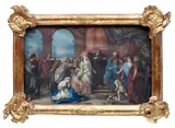 Antoine Coypel, The denunciation of Susanna
After Antoine Coypel, second half 18th C., Gouache on parchment, behind glass. Minor retouches to the white areas. Carved frame gilded over red bole, H 30.8, W