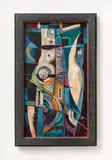 Hanns Lamers, Zwei Figuren, 1964, Reverse glass painting