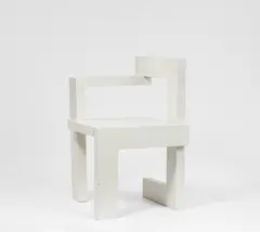 Gerrit Rietveld, A "Steltman Stoel" chair
by Gerrit Rietveld (1888 - 1964), White painted hardwood (oak). Right-handed version. Signed by hand "G.A.v.d.Groenekan". H 70, W 44.5, D