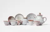 Otto Lindig, 14 items from a ceramic service by Otto Lindig (1895 - 1966), Red earthenware, salt glaze and white gradient glaze