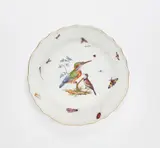 A round Meissen porcelain plate from a dinner service with Continental birds made for King Frederick II by Meissen Royal Porcelain Manufactory, sold Apr 2023