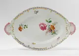 A large Berlin KPM porcelain platter by Königliche Porzellanmanufaktur Berlin Kpm, "Königsglatt" design. Blue scepter mark, pressnummer 26. Faults to the glaze on the reverse. W, offered Apr 2023