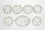 Six dishes and an oval platter from the dinner service with roses for the wedding of Princess Auguste of Prussia and Electoral Prince Wilhelm of Hesse-Kassel by Königliche Porzellanmanufaktur Berlin Kpm, sold Apr 2023