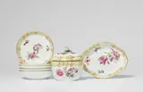 Seven Berlin KPM porcelain items from a coffee service with tri-coloured flowers by Königliche Porzellanmanufaktur Berlin Kpm, offered Apr 2023
