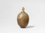 Egg-shaped Berlin KPM porcelain flask with rose sprigs by Königliche Porzellanmanufaktur Berlin Kpm, Porcelain with olive green crackle glaze, raised enamel and gilt decor and gilt metal mountings. Unmarked. H, sold Apr 2023