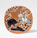 Picador et Taureau by Pablo Picasso, 1959, Ceramic plate. White stoneware, sculptural decoration and engobe painting, partly glazed; ceramic, Madoura edition, sold Dec 2022