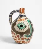 Visage au nez noir by Pablo Picasso, 1969, Ceramic jug. White clay with grey and blue engobe painting, partly coloured and glazed white, with scratched decor; cera, sold Dec 2022