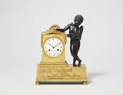 Pierre Victor Ledure, A Parisian gilt and patinated bronze pendulum clock with Cupid revealing time