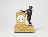 Pierre Victor Ledure, A Parisian gilt and patinated bronze pendulum clock with Cupid revealing time