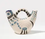 Pichet Espagnol by Pablo Picasso, 1954, Ceramic jug. White clay, blue and black engobe painting and incised decor. Glaze inside; ceramic, Madoura edition, sold Jun 2022