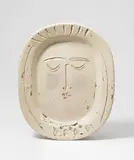Visage de femme by Pablo Picasso, 1955, Ceramic plate. White clay with incised decor, patinated grey, and partly glazed white; ceramic, Madoura edition, sold Jun 2022