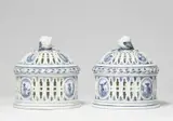 A rare pair of Meissen porcelain chestnut pots by Meissen Royal Porcelain Manufactory, sold May 2022