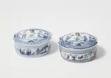 Two Meissen porcelain butter dishes with rare underglaze blue Chinoiserie decor by Meissen Royal Porcelain Manufactory, sold May 2022
