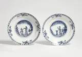 Two Meissen porcelain platters with rare underglaze blue Chinoiserie decor by Meissen Royal Porcelain Manufactory, sold May 2022