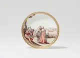 A Meissen porcelain saucer with "hausmaler" decor by Meissen Royal Porcelain Manufactory, sold May 2022