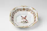 A large Meissen porcelain dish with a parrot and a Bolognese dog by Meissen Royal Porcelain Manufactory, offered May 2022