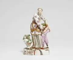 Ludwigsburg, A rare Ludwigsburg porcelain group of a Chinese lady and a boy with a melon