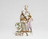 Ludwigsburg, A rare Ludwigsburg porcelain group of a Chinese lady and a boy with a melon
