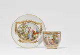 A Meissen porcelain cup and saucer with scenes after Angelika Kauffmann by Meissen Royal Porcelain Manufactory, sold May 2022