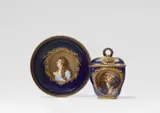 A Meissen porcelain lidded cup and saucer with Abélard and Héloïse by Meissen Royal Porcelain Manufactory, sold May 2022