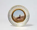 A porcelain plate with a view of the Bronze Horseman by Imperial Porcelain Manufacture St. Petersburg, offered May 2022