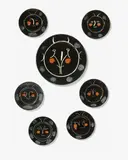 Pablo Picasso, Service Visage Noir, 1948, One ceramic dish and six ceramic plates. Each white clay with coloured engobe painting as well as with incised and relief decor. Glazed; ceramic, Madoura edition