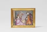 Meissen Royal Porcelain Manufactory, A Meissen porcelain snuff box lid depicting Commedia dell'arte figures