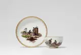 Meissen Royal Porcelain Manufactory, A Meissen porcelain cup and saucer with mining scenes
