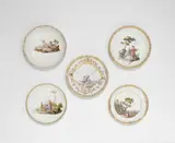 Meissen Royal Porcelain Manufactory, An assorted lot of five porcelain saucers with landscapes