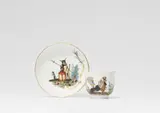 Meissen Royal Porcelain Manufactory, A Meissen porcelain cup and saucer with costumed animals