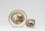 Meissen Royal Porcelain Manufactory, A Meissen porcelain cup and saucer with scenes from Aesop's fables