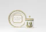 Meissen Royal Porcelain Manufactory, A Meissen porcelain lidded cup and saucer as a friendship token