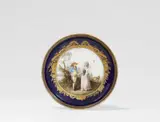 Meissen Royal Porcelain Manufactory, A Meissen porcelain saucer with a man in the costume of Goethe's Werther