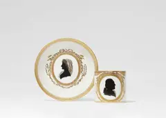 Gottlob Samuel Mohn, A Meissen porcelain cup with a portrait of Count Camillo Marcolini and a saucer with Maria Anna O'Kelly