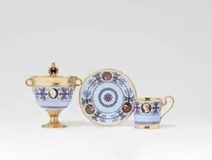 A Sèvres porcelain cup, saucer and sugar box from a déjeuner by Sèvres, sold Nov 2021
