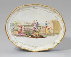 Nymphenburg, An oval Nymphenburg porcelain platter with a harvest scene
