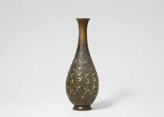 Jean Dunand, A “Genêts” brass vase by Jean Dunand, Embossed, burnished and gilt brass vase with the original tin inset for flowers. Engraved under the foot “JEAN DUNAND”. H