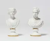 Imperial Manufactory Vienna, A pair of Royal Vienna porcelain busts of Emperor Franz-Joseph and Empress Elisabeth, Biscuit porcelain busts on glazed bases. Impressed bindenschild marks, year stamp 860, pressnummer 86. H 13.5 and