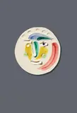 Tête by Pablo Picasso, 1956, Ceramic plate. White clay with coloured engobe painting and plastic working, glazed; ceramic, Madoura edition, sold Dec 2020