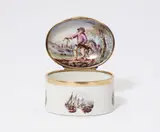 Pascha Johann Friedrich Weitsch, A Fürstenberg porcelain snuff box with Harlequin and a billy goat