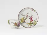 A rare Höchst faience cup and saucer with Chinoiserie decor by Kurmainzische Manufaktur Höchst, sold Nov 2020
