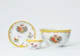 Meissen Royal Porcelain Manufactory, A Meissen porcelain slop bowl, cup and saucer from a heraldic service
