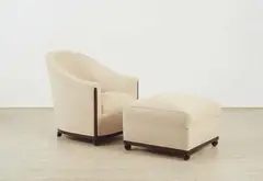 Jules Leleu, A Jules Leleu armchair and foot stool