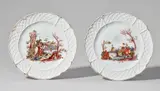 Nymphenburg, A pair of Nymphenburg porcelain plates with peasant scenes