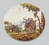 Ludwigsburg, An oval Ludwigsburg porcelain plaque with scenes from the Ottoman war