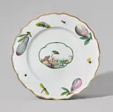 Nymphenburg, A Nymphenburg porcelain plate with a landscape and figs