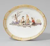 Nymphenburg, An oval Nymphenburg porcelain dish with a peasant scene