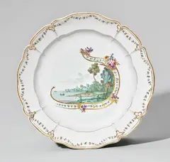 Nymphenburg, A large Nymphenburg porcelain platter with a green landscape